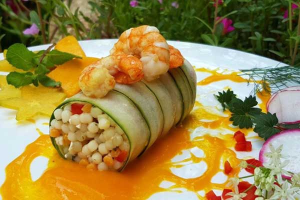 delicious food with shrimp on top